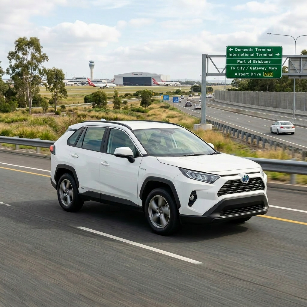 Compact SUV in countryside setting White compact SUV parked on green grassy field with countryside hills behind